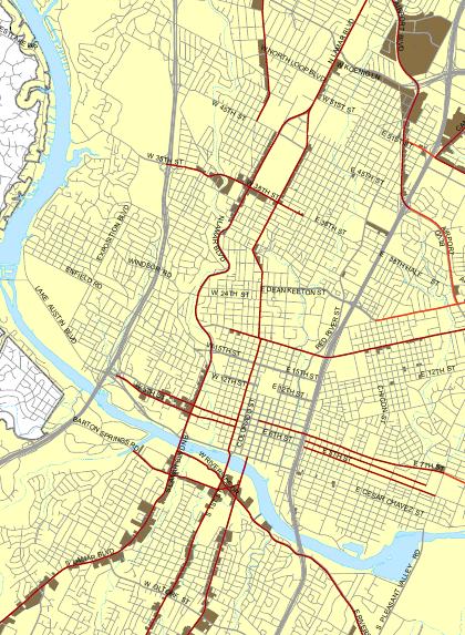 Click through to see large PDF map of all Austin Core Transit Corridors Map of Central Austin